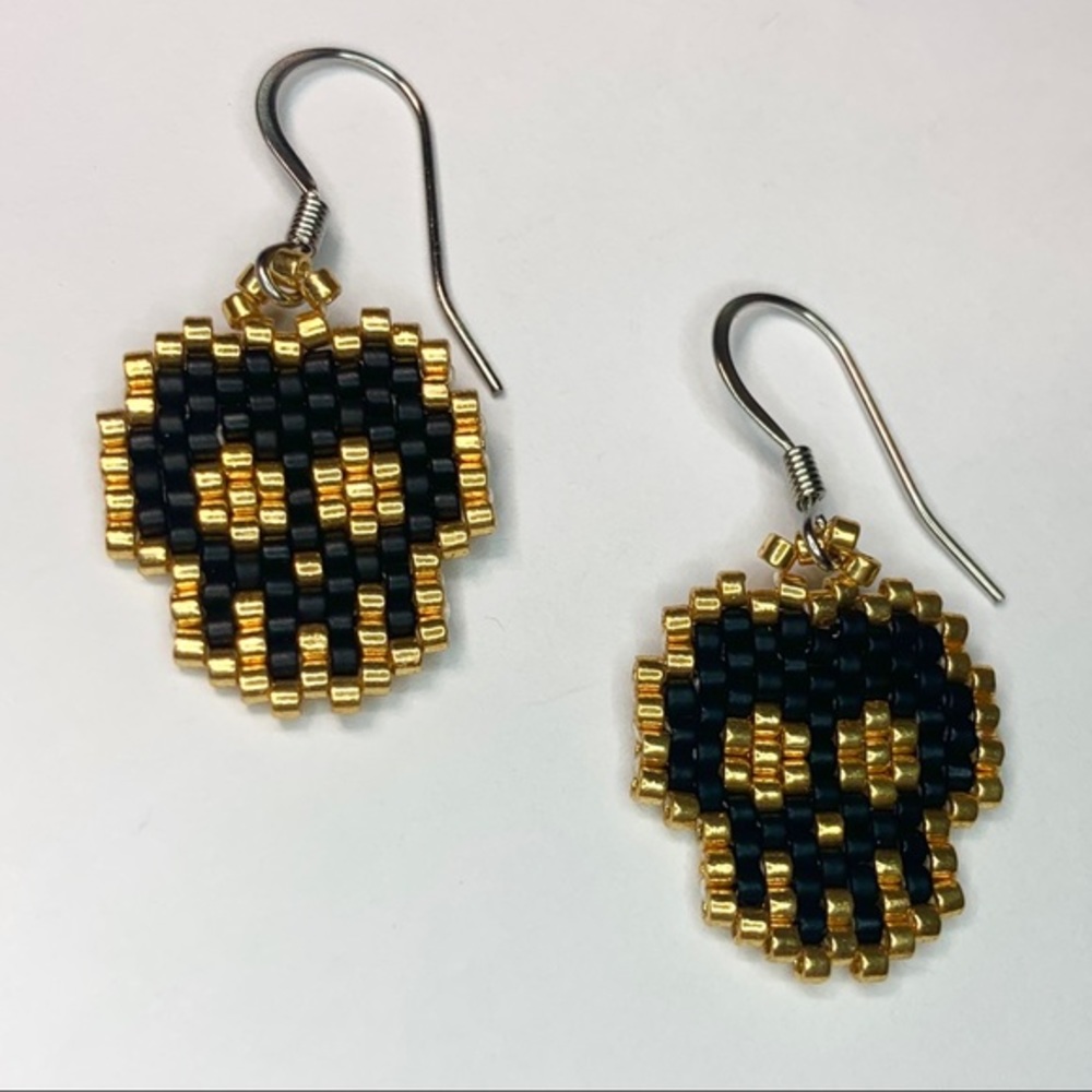 Handmade Halloween skulls seed beads boho earrings
